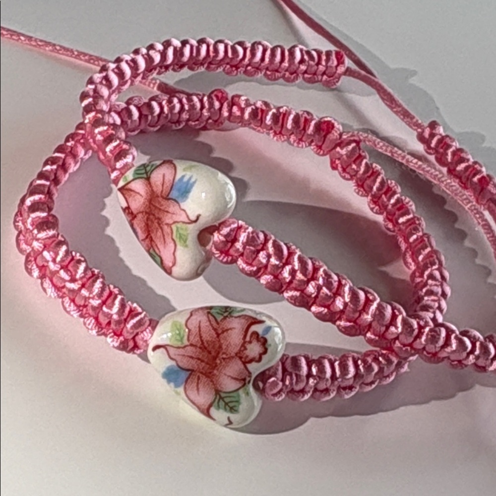Pink Floral Heart Adjustable Bracelets 2